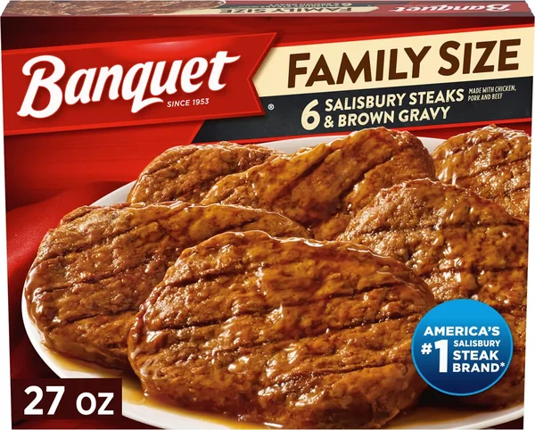 Banquet Family Size Salisbury Steaks and Brown Gravy, Frozen Meal, 27 oz.