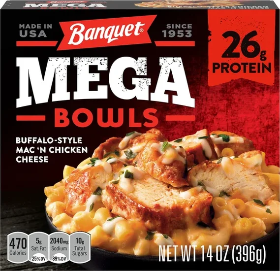 Banquet Mega Bowls Buffalo-Style Chicken Mac 'N Cheese, Frozen Meal, 14 oz.