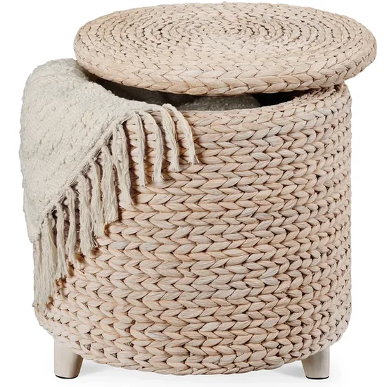 Best Choice Products 17" Round Handwoven Water Hyacinth Storage Ottoman