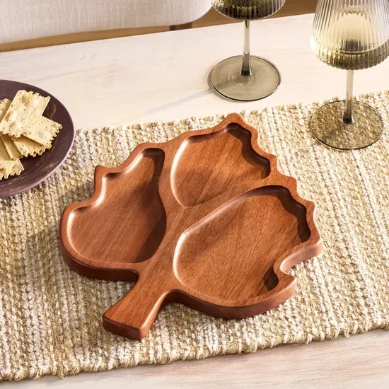 Better Homes & Gardens Acacia Wood Serving Platter / Leaf Decor Tray