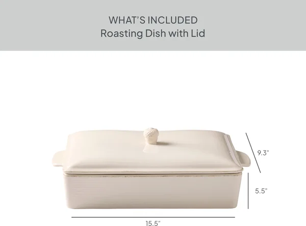 Better Homes & Gardens Artisan 15.5x9.3-Inch Cream Stoneware Roasting Pan with Lid