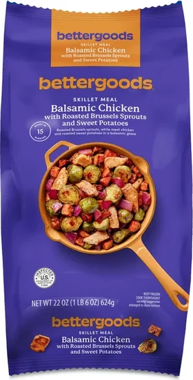 bettergoods Balsamic Chicken with Roasted Brussels Sprouts and Sweet Potatoes Skillet Meal