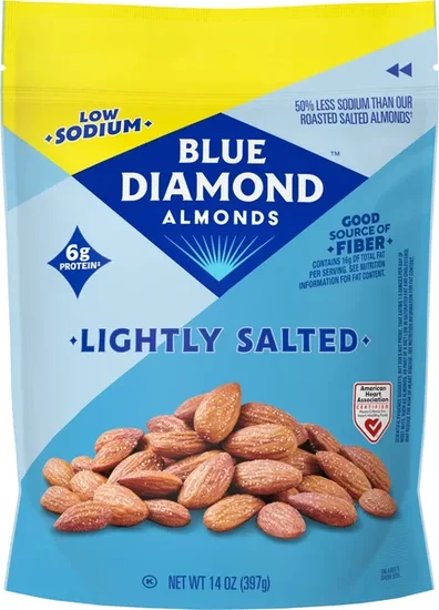 Blue Diamond Almonds, Lightly Salted Low Sodium Snack Nuts For Gluten Free Snacking, 14 oz.