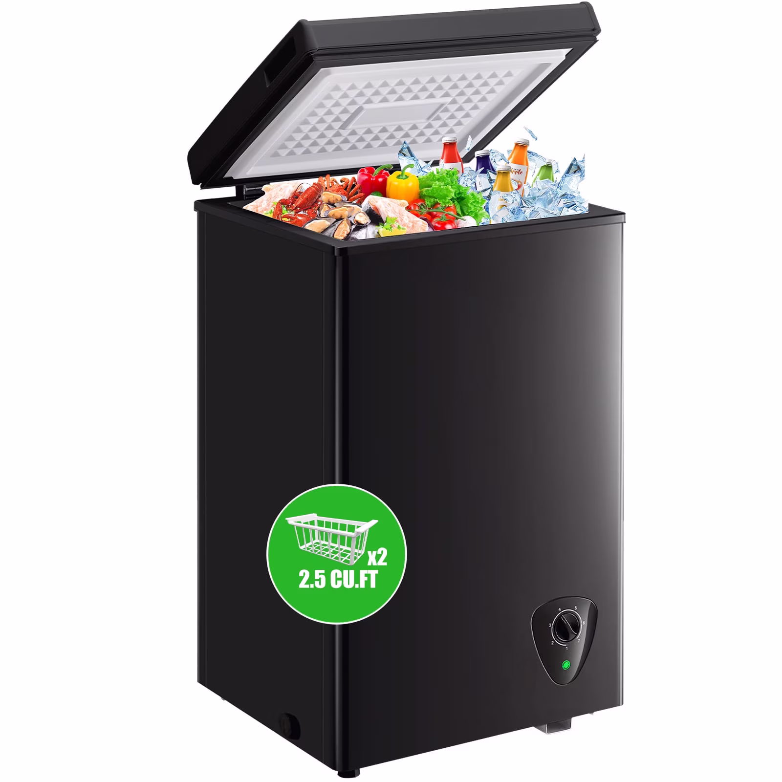 WANAI 5.0 Cubic Feet Chest Freezer Large Home Deep Freezers Black Top Door with Removable Basket
