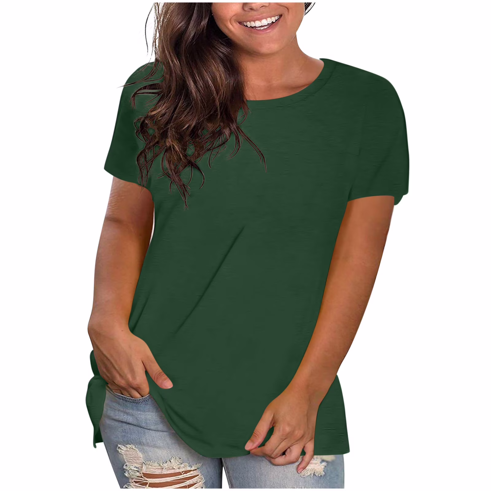 cocolona Womens Plus Size Summer Tops Crew Neck Short Sleeve Lightweight T-shirts Casual Loose Solid Color Tees Blouse