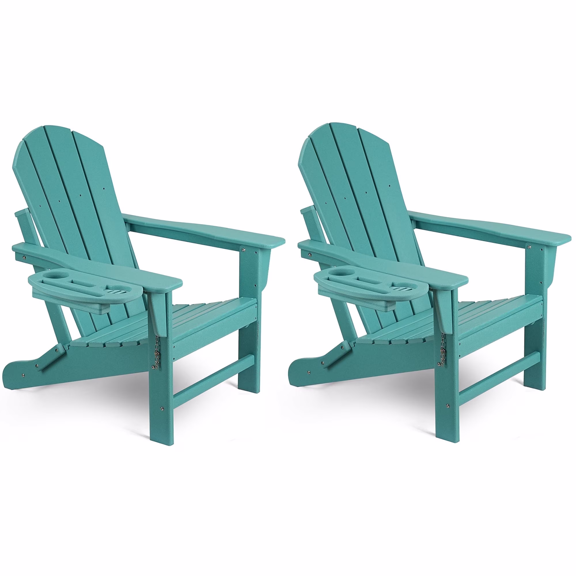 FOOWIN Folding Adirondack Chair with 4 in 1 Cup Holder Set of 4, HDPE Outdoor Fire Pit Chairs Adirondack Chair Plastic, Black