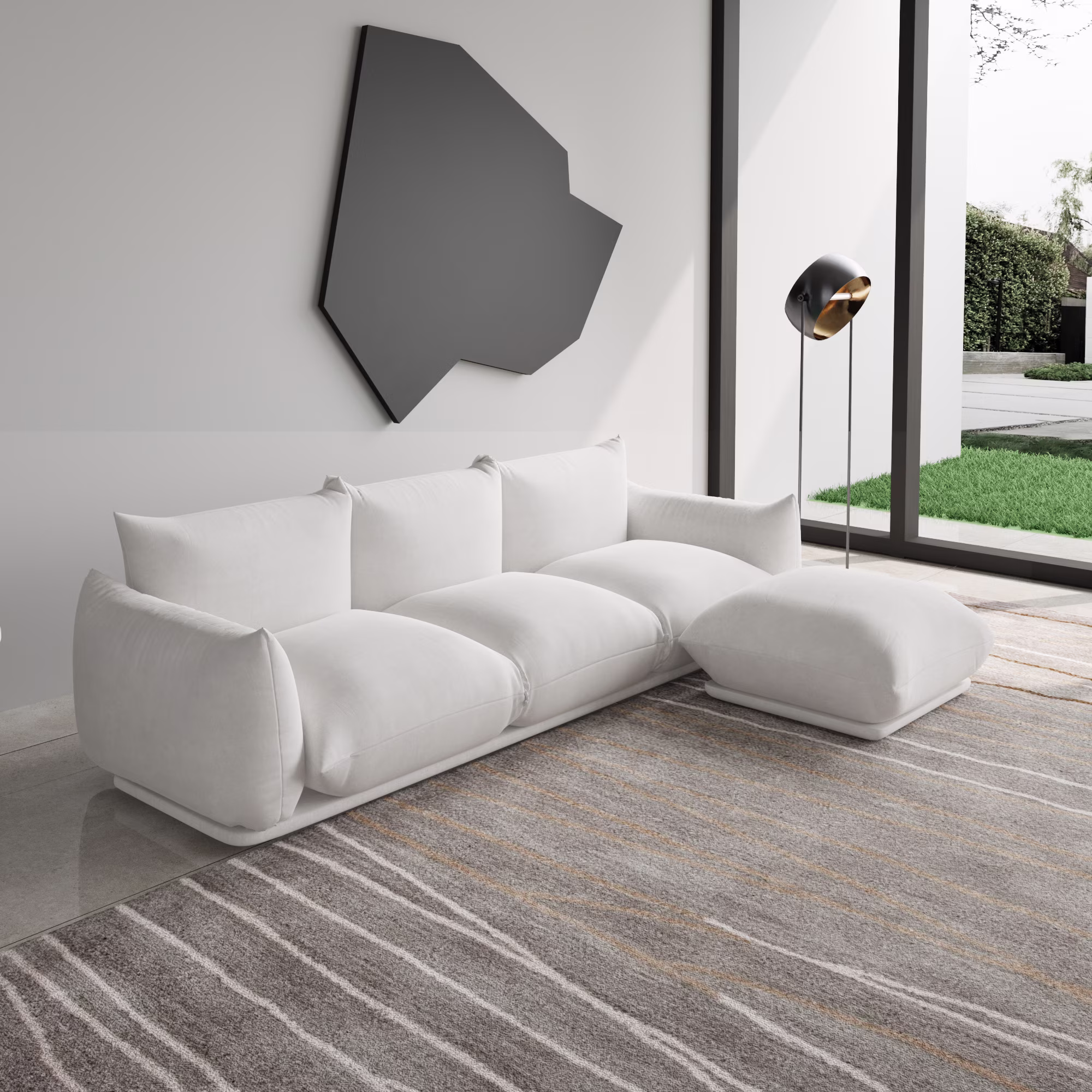 Magic Home Modular Sectional Sofa Floor sofa Foam Couch L-Shaped Sofa Chenille Couch 3-Seat Sofa Sectional Couch for Living Room,Beige