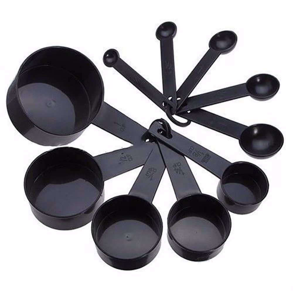 10-Piece Plastic Measuring Cups and Spoons Set - Baking & Cooking Tools with Exact Measurements (1/8 Cup to 1 Cup, 1/4 tsp to 1 tbsp) for Kitchen, Coffee, Meal Prep - BPA-Free, Nesting Design
