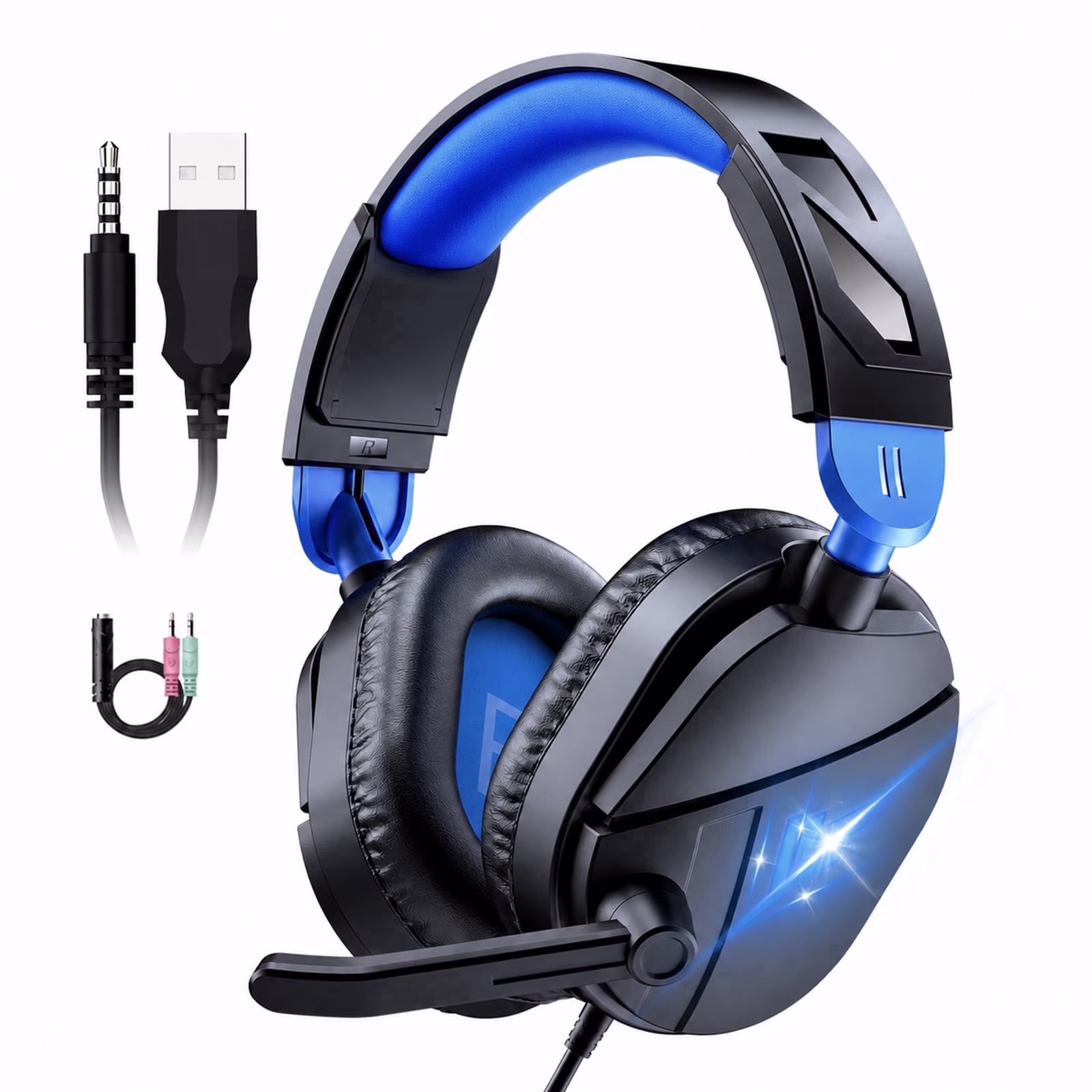 Gaming Headsets with Noise Cancelling Microphone, Xbox One & PS5 PS4 Headphones, High-Quality Stereo Sound, LED Light, Soft Memory Earmuffs for Ultimate Comfort, Wired over-Ear Headset for PC, Laptop