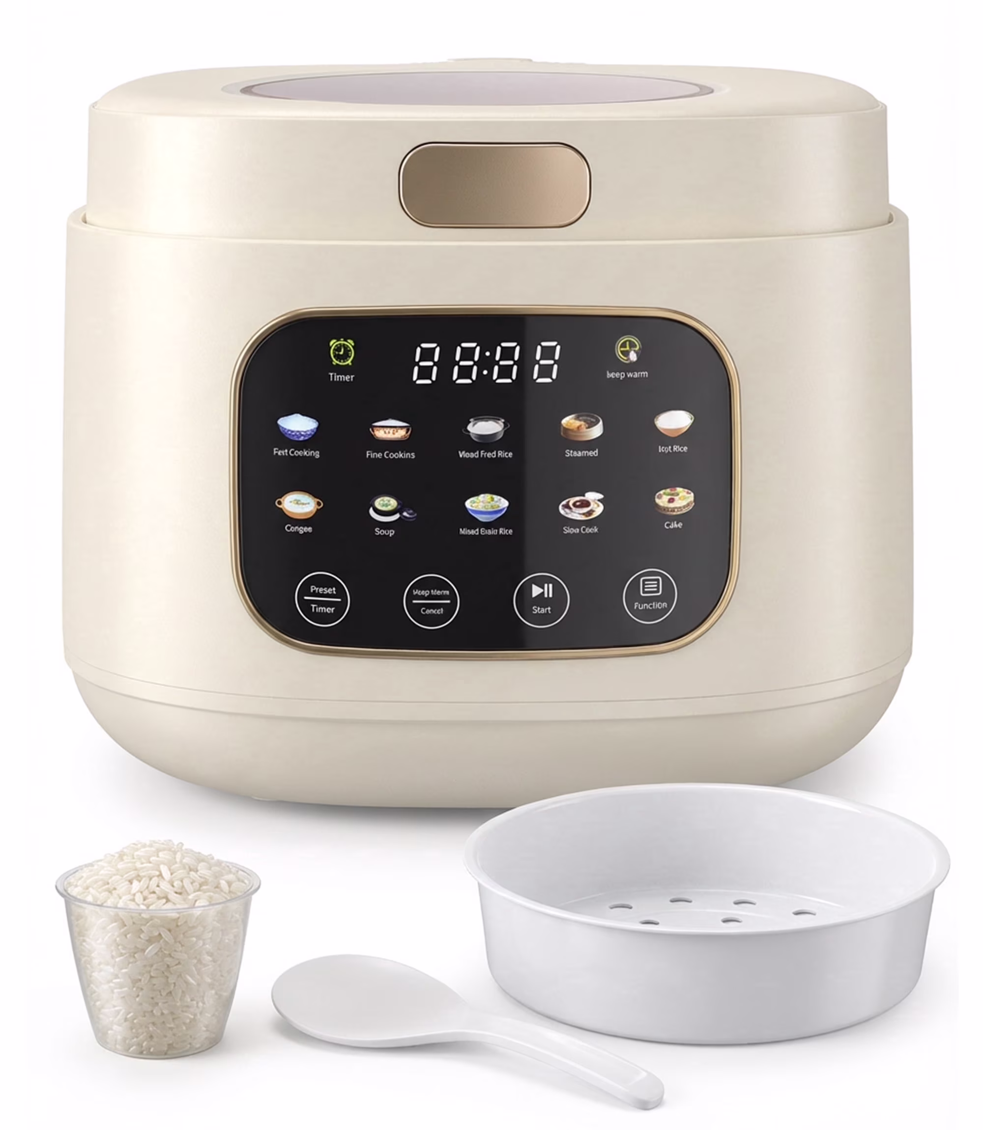 Casualife 12-Cups/4.3QT Rice Cooker with Steamer & Keep Warm, 10-in-1 Multicooker24-Hour TimerNon-Stick Inner Pot, White