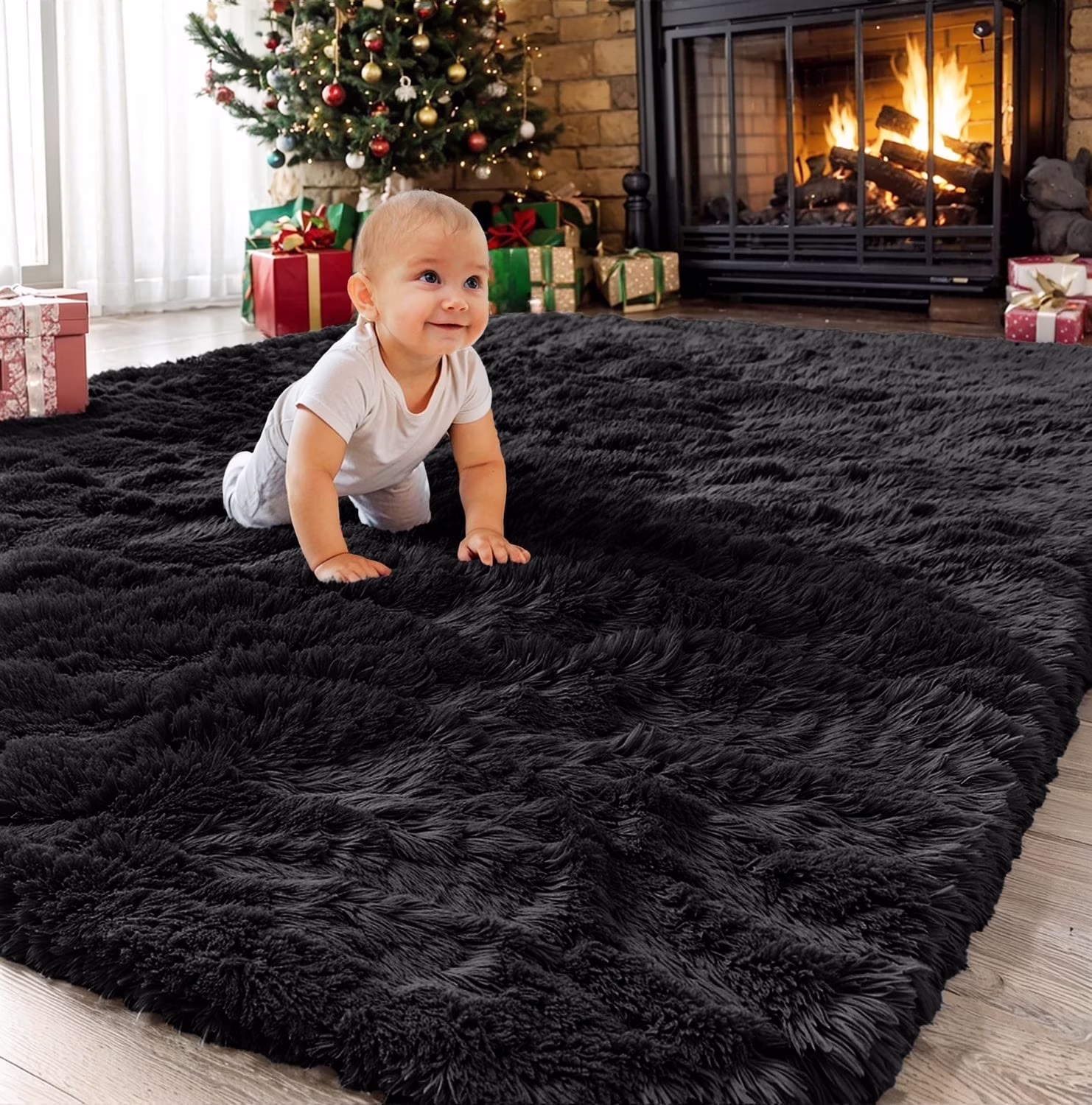 SANMADROLA Area Rug for Bedroom,6.5'X7.5',Fluffy Shag Rug for Living Room,Furry Carpet for Kids Room,Shaggy Throw Rug for Nursery Room,Fuzzy Plush Rug,Gray Carpet,Rectangle, Room Decor for Baby