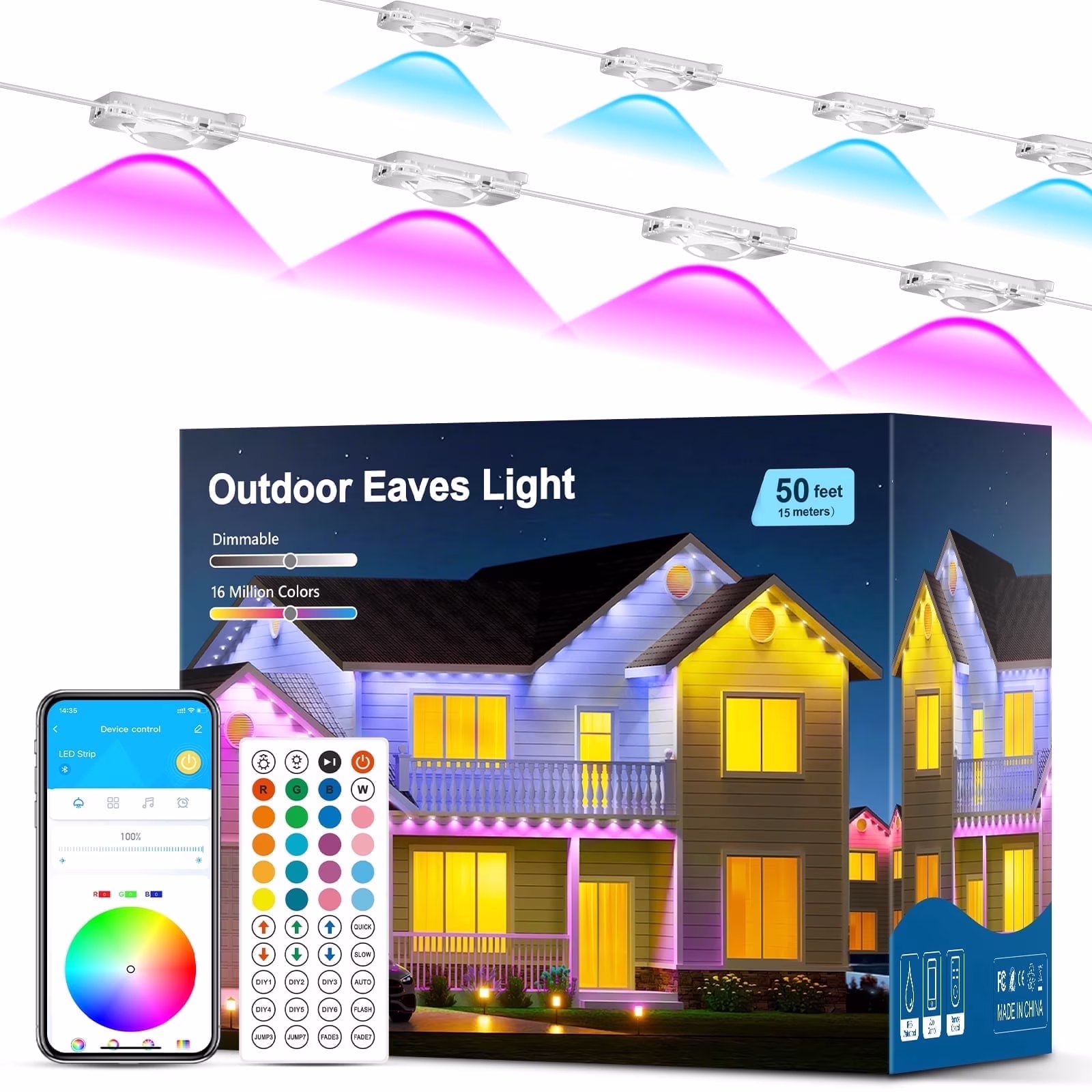 DAYBETTER 300ft Permanent Outdoor Lights, RGB Eaves String Lights with 150 LEDS, Remote/APP Control Christmas Lights, IP65 Waterproof for Garden Halloween Party Decorations(100ft*3)