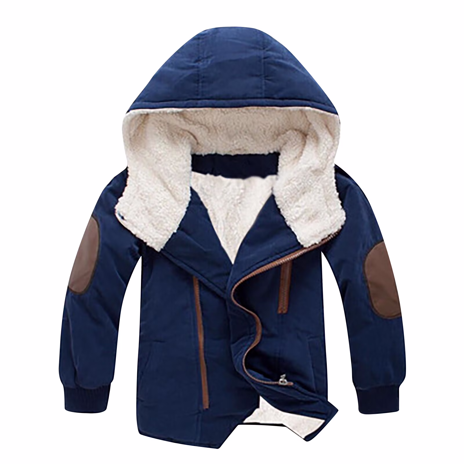 Odeerbi Boys Cotton-padded With Thick Fleece Hooded Mid-length Cotton Jacket