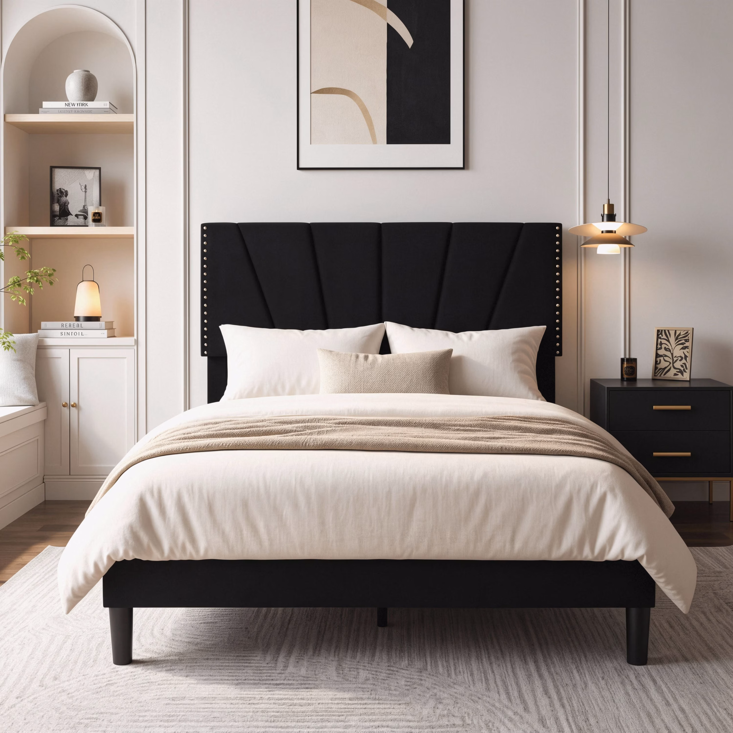 Amolife King Size Platform Bed Frame with Adjustable Velvet Upholstered Headboard, Gray