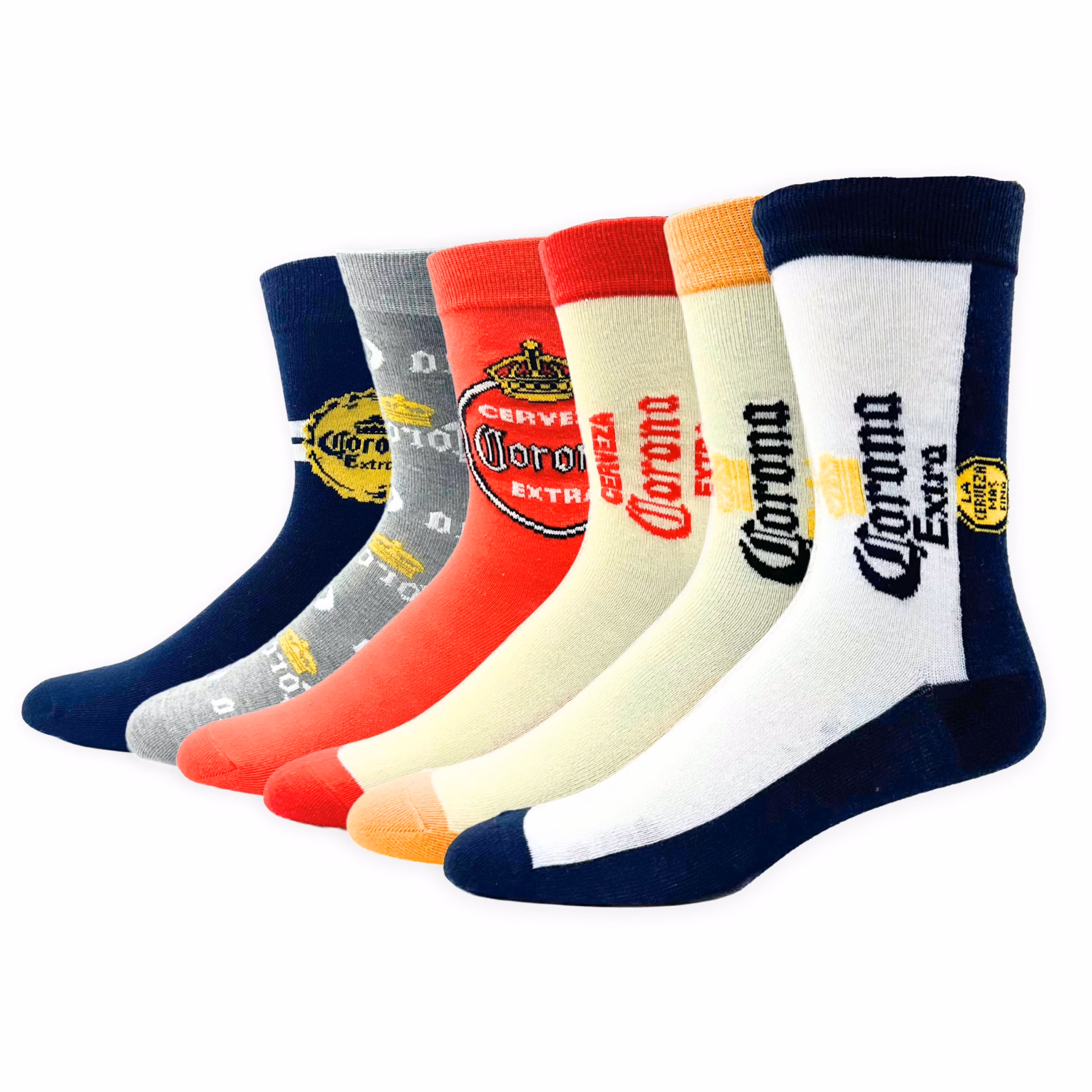 Corona Crew Socks, Can Gift Box, 6-Pack, Size 6.5-12