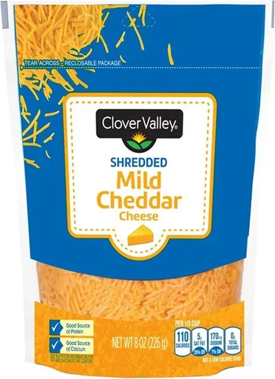 Clover Valley Mild Cheddar Shredded Cheese, 8 oz Bag