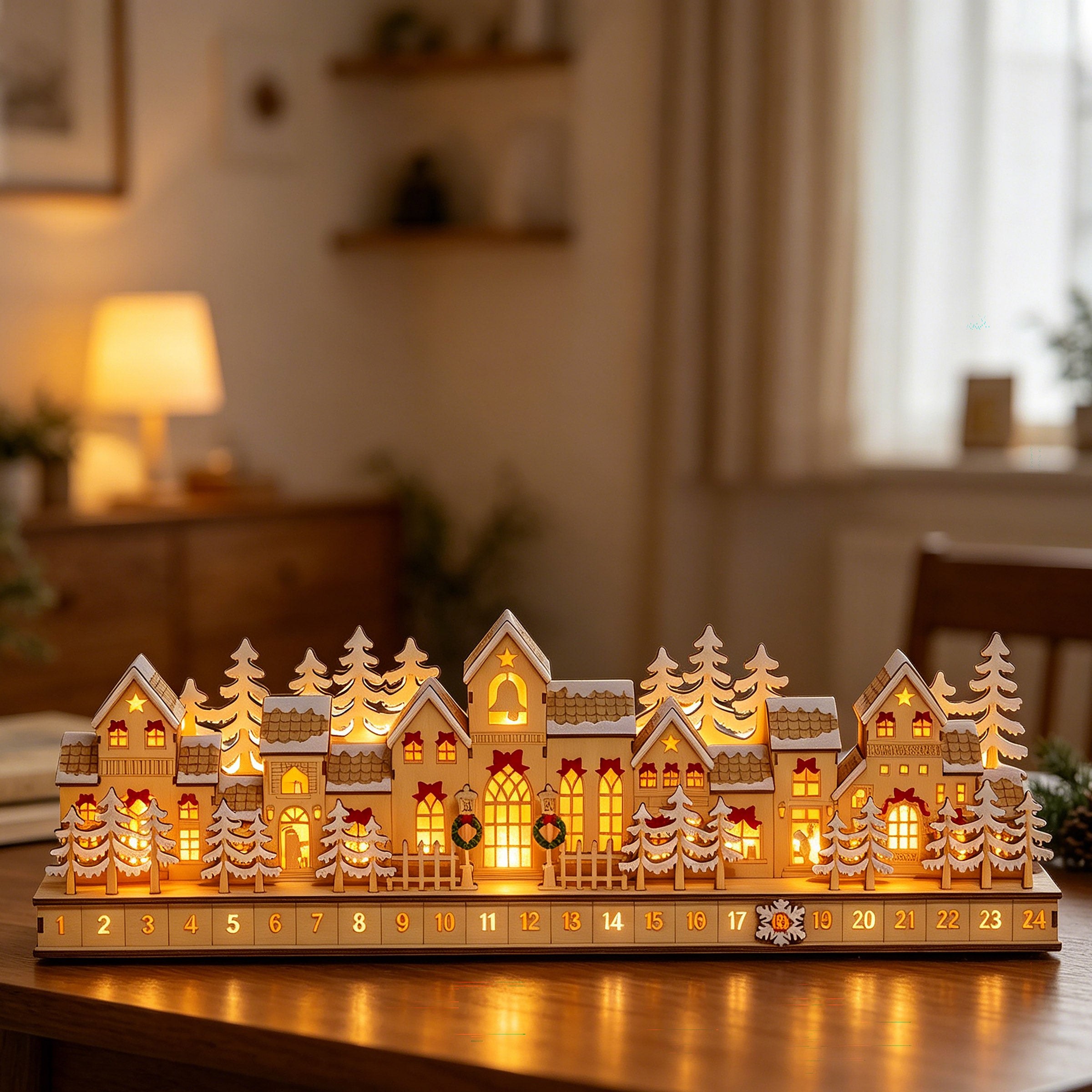 LED Wooden Village Advent Calendar