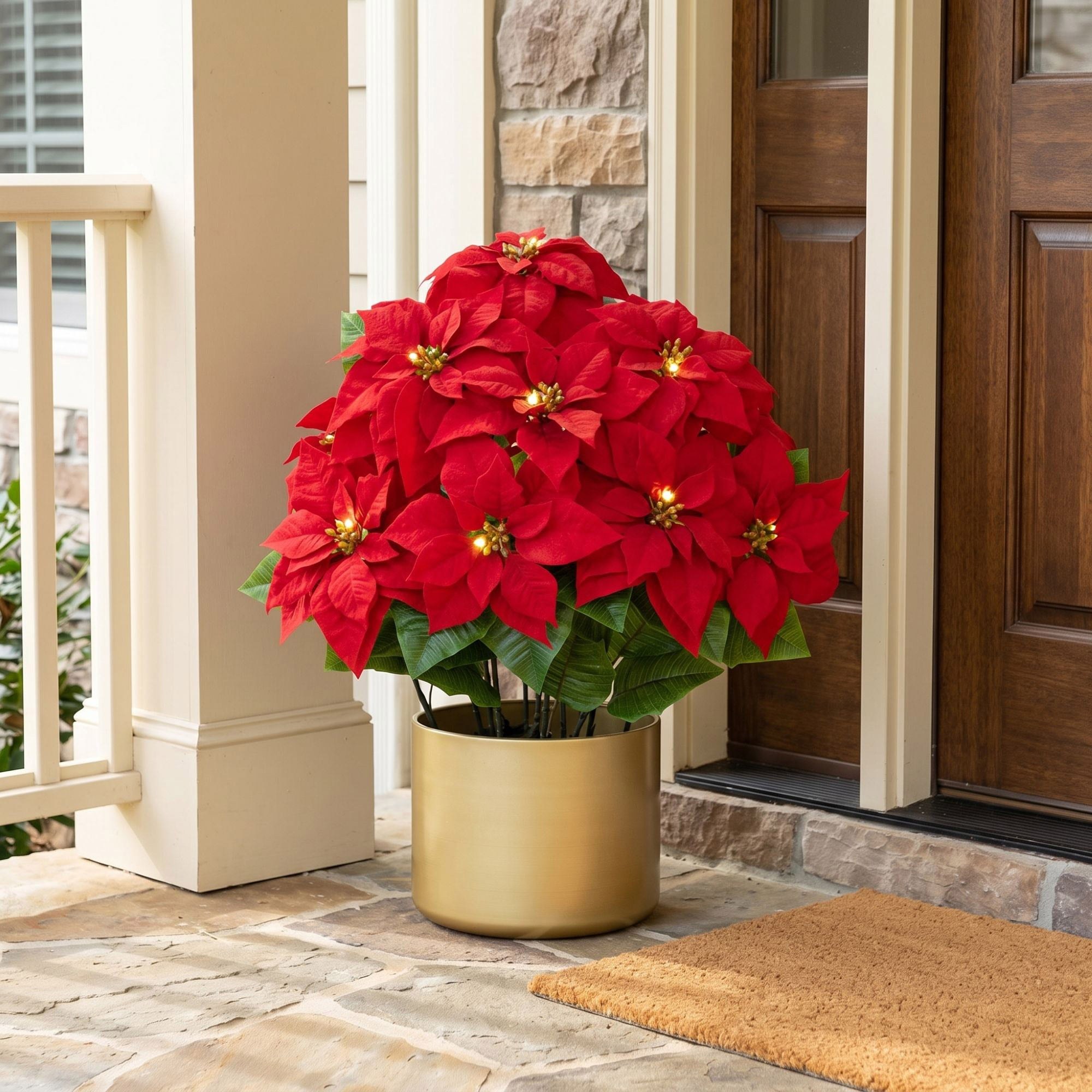 Pre-Lit Faux Red Velvet Poinsettia Pot
