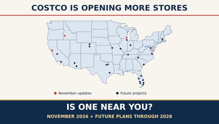 Map of upcoming Costco locations and future U.S. warehouse projects through 2028