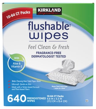 Kirkland Signature Premoistened Flushable Wipes, Fragrance Free, 640-count