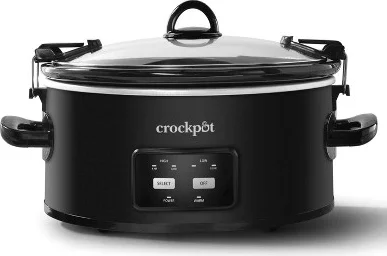 Crock-Pot 6qt Cook & Carry One Touch Programmable Slow Cooker Matte Black: Locking Lid, Removable Stoneware Pot