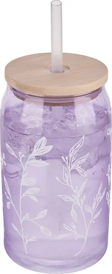 Decorative Glass Tumbler with Lid & Straw, Assorted