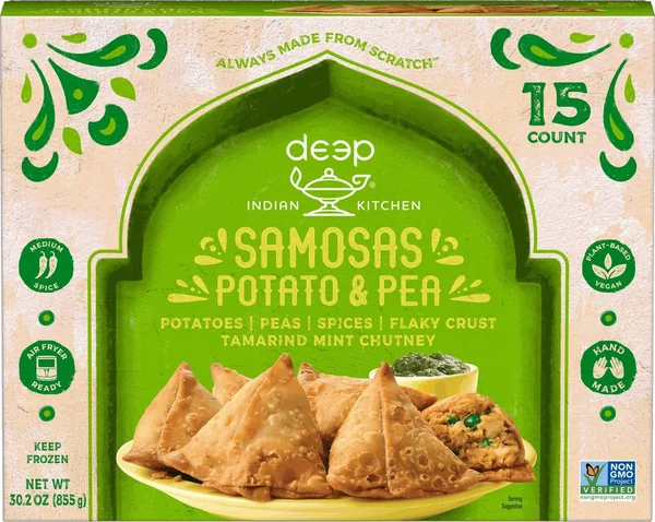 Deep Indian Kitchen Potato & Pea Samosas with Tamarind Mint Chutney, Frozen, 15 ct., 30.2 oz.