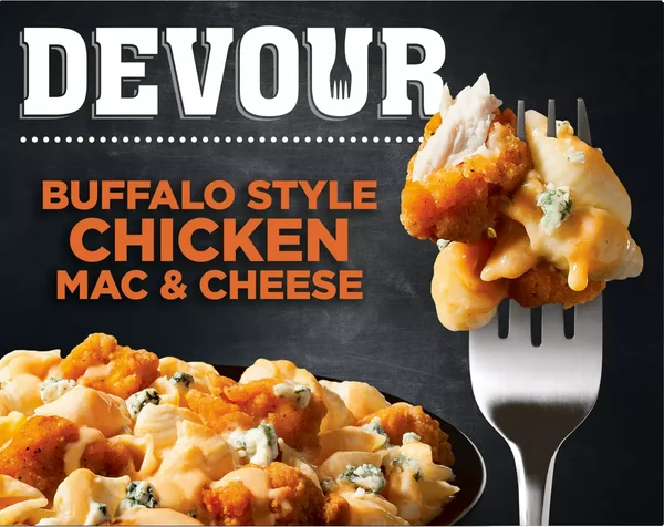 DEVOUR Buffalo Style Chicken Mac & Cheese with Buffalo Cheddar Cheese Sauce & Blue Cheese Frozen Meal, 12 oz Box