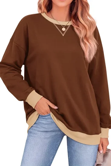 Fantaslook Color Block Sweatshirts for Women Crewneck Long Sleeve Oversized Pullover Tops Casual Fall Outfits
