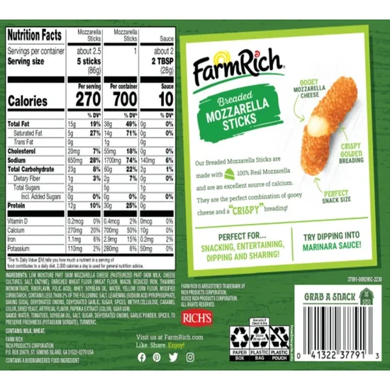 Farm Rich Breaded Mozzarella Cheese Sticks