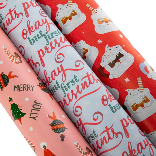 3-Pack Reversible Holiday Gift Wrapping Paper 60 Sq ft