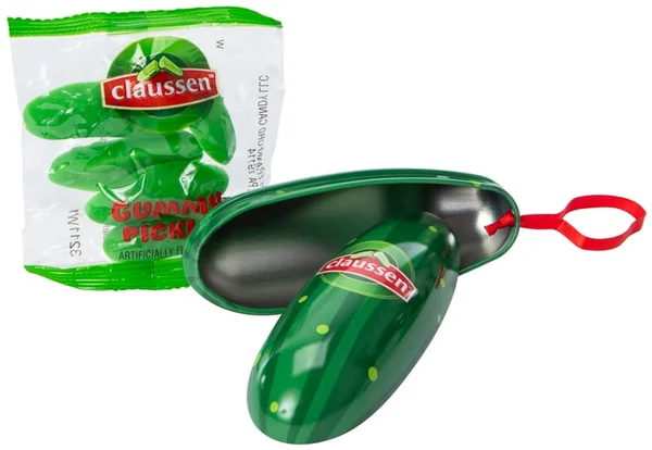 Claussen™ Pickle Holiday Tin Ornament With Gummy Candy