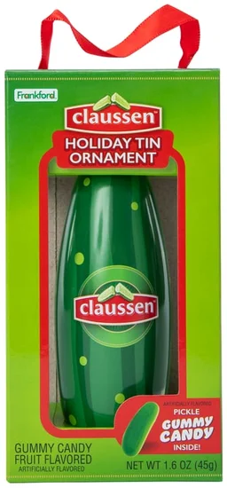 Claussen™ Pickle Holiday Tin Ornament With Gummy Candy