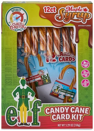 Elf Candy Cane Card Kit, 12-Count Maple Syrup Candy Canes