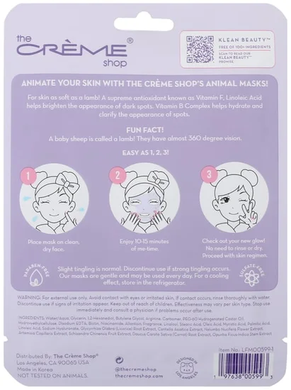 The Crème Shop Be Soft, Skin! Animated Lamb Face Mask