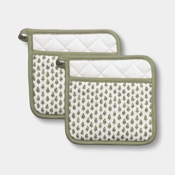 Floral Mini Block Print Potholder Set