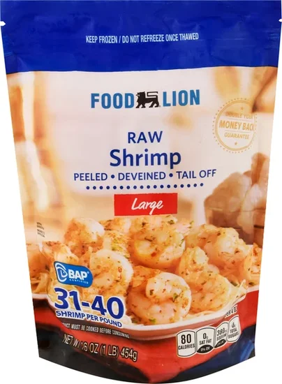 Food Lion Raw Tail-Off Large Peeled/Deveined Shrimp 31-40 ct per lb Frozen