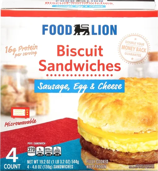 Food Lion Sausage Egg & Cheese Biscuit Sandwiches - 4 ct Frozen