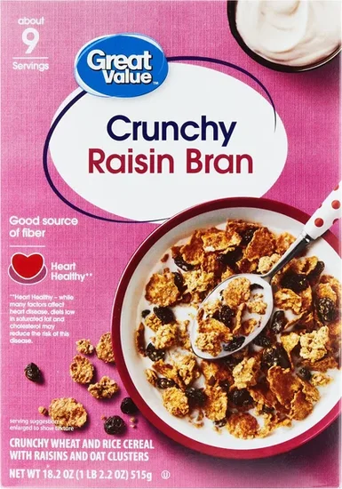 Great Value Crunchy Raisin Bran Breakfast Cereal, 18.2 oz