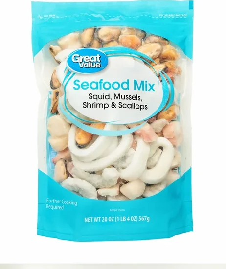 Great Value Frozen Seafood Mix with Squid, Mussels, Shrimp, and Scallops, 20 oz Gluten-Free