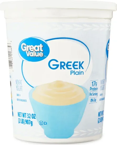 Great Value Greek Plain Nonfat Yogurt, 32 oz Tub
