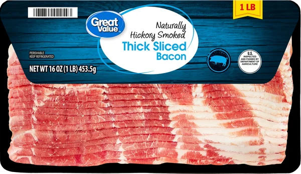Great Value Naturally Hickory Smoked Thick Cut Sliced Bacon, 16 oz