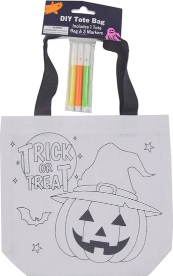 Halloween DIY Tote Bag with Markers 3 Assorted Designs