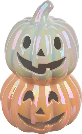 Halloween Light Up Ceramic Iridescent Pumpkin Shaped Décor, 2 Assorted Styles