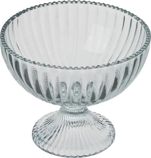 Holly Williams Glass Ribbed Pedestal Candy Bowl with Beaded Rim
