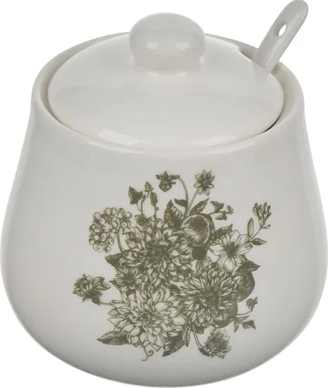 Holly Williams White Ceramic Floral Sugar Canister with Lid and Spoon