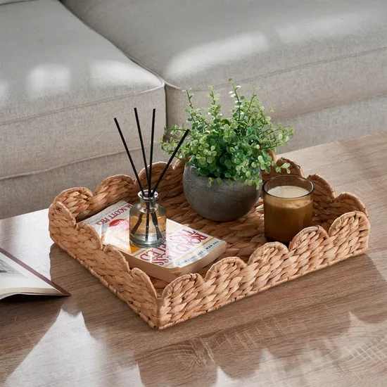 Home Decor Collection 11"x14" Scalloped Woven Natural Water Hyacinth Decorative Tray