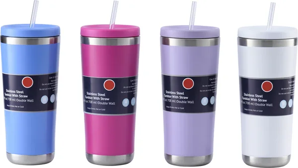 Insulated Metal Tumbler with Straw, Assorted Colors, 1-ct.