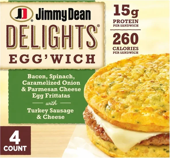 Jimmy Dean Delights Frozen Breakfast Sandwiches, Egg'wich Parmesan Egg Frittatas Turkey Sausage Cheese, 16.4 oz, 4 Count