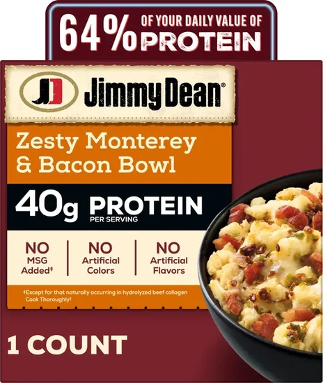 Jimmy Dean Frozen Protein Breakfast Bowl, Zesty Scrambled Egg, Monterey Jack & Bacon, 7.25 oz